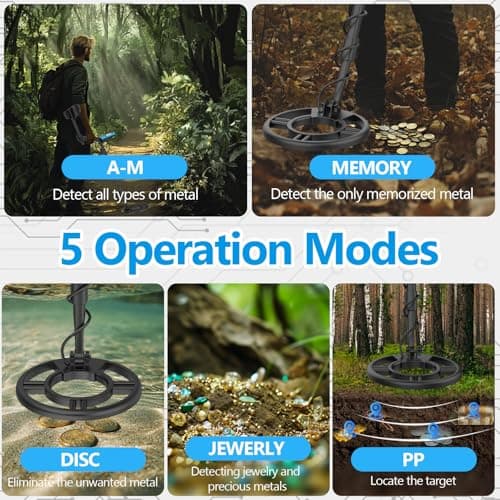 OMMO Metal Detector for Adults With Adjustable Stem, 5 Detection Modes, Higher Accuracy Gold Detector, IP68 Waterproof Coil for Detecting Treasure