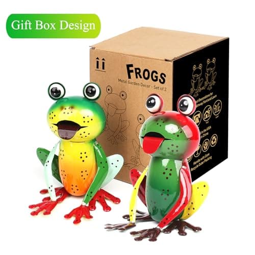 Metal Garden Decor Yard Art for Outside Set of 2 Cute Big Frogs Lawn Patio Ornaments Backyard Decorations Garden Gifts for Mom - (Yellow,Green)