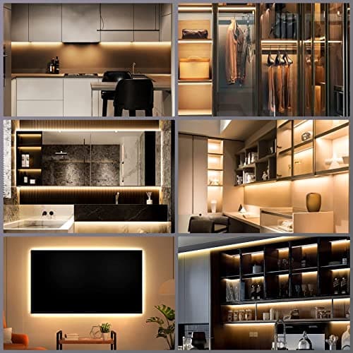 HOUHUI Motion Sensor Light Indoor Under Bed Lights, 16.4Ft Dimmable Motion Activated LED Strip Lights for Bedroom, Warm White USB Under Cabinet Lights Motion Sensor LED Strip for Kitchen Stair Closet