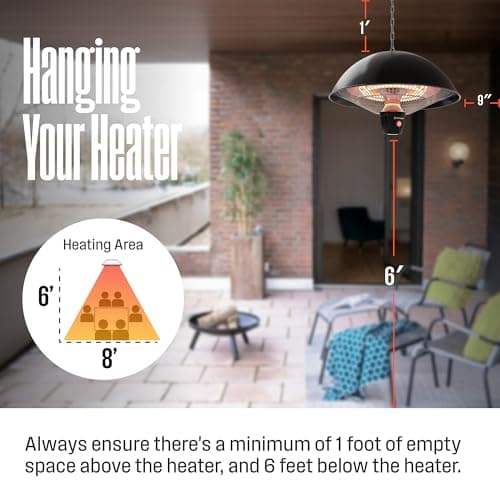 Westinghouse Outdoor Ceiling Patio Heater, Water Resistant, Adjustable Heat Output Up to 1500W, Auto Shut Off Overheat Protection, Hanging Infrared Heater for Patio Cover, Gazebo, & More - Black