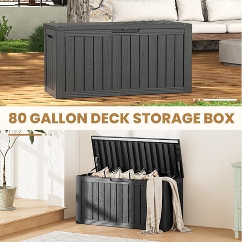 Deck Box, 81 Gallon Outdoor Storage Box Lockable Patio Waterproof for Furniture, Garden Tools,Sports Equipment and Pool Supplies, Waterproof, Resin, Lockable