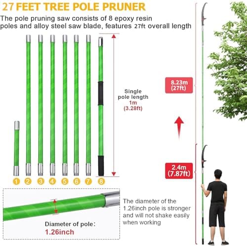 27 Feet Tree Pole Pruner Manual Branches Trimmer Tree Branch Garden Tools Loppers Hand Pole Saws Extendable Height