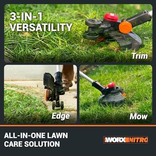 Worx Nitro 20V 13" Cordless String Trimmer with Brushless Motor, 3-in-1 Grass Trimmer Edger Mini-Mower, Lightweight Weed Trimmer COMMAND FEED Instant Line Advancement WG173– Battery & Charger Included
