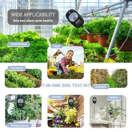7-in-one Soil Test Kit, Soil Moisture Meter/PH Meter/Sunlight Intensity/Fertility Soil Tester, LCD Display Air & Soil Hygrometer Temperature for Garden, Farm, Lawn Care Moisture Meter for Hous Plants