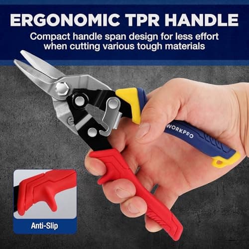 WORKPRO 8 Inch Aviation Snips, Straight Cut, Heavy Duty Metal Cutter with Safety Latch and Non-slip Handle, Cr-V Steel Sharp Teeth, Aviation Snips for Cutting Metal Sheet