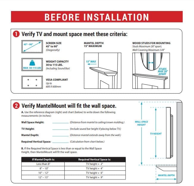 MantelMount MM700 Premier Fireplace TV Mount Pull Down Bracket for 50"-90" & 25-115 lb Televisions Above Mantel with Sound Bar Attachment, Paintable Covers & Safety Pull Down Handles