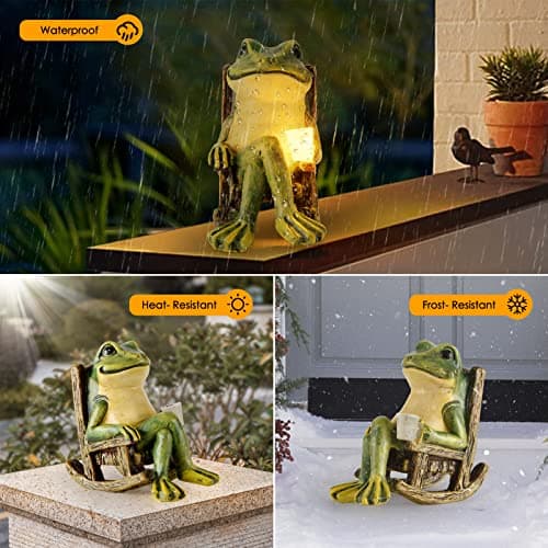 Miniature Frog Garden Statue Mom Gifts Home Decorations Fairy Garden Accessories Outdoor Lights Solar Garden Frog Decor Art Housewarming Gift for Patio,Yard,Lawn Ornament,3.89"x2.36"x3.93