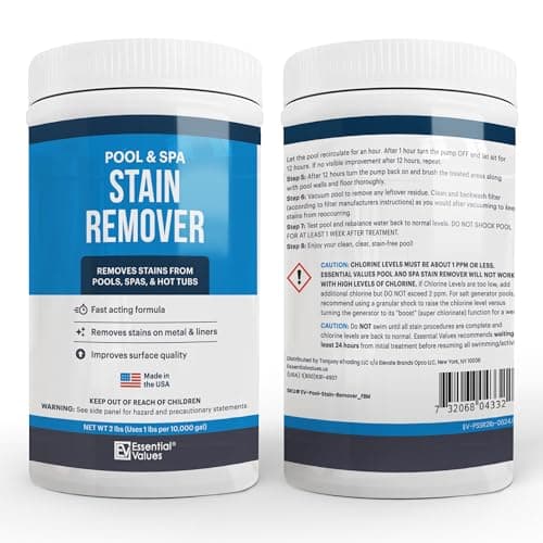 Essential Values Swimming Pool & Spa Stain Remover (2 LBS) - Compatible with Vinyl Liners, Fiberglass & Metals - Effective Formula Removes Rust & Tough Stains