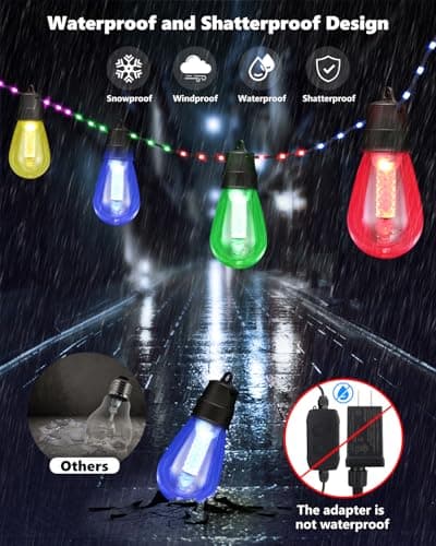 Flacchi Smart Patio Lights with Rope Fairy - 46ft Smart S14 String Lights, Waterproof Shatterproof Bluetooth APP Remote Control Dimmable for Balcony, Backyard, Party, Holiday (RGB & Warm White)