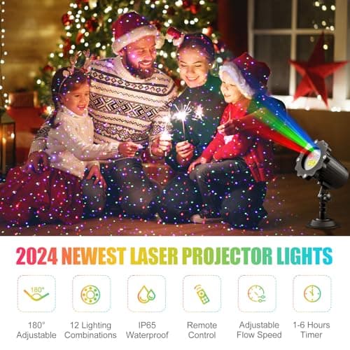 Waterproof Firefly Laser Projector Lights Outdoor,12 Effect Moving RGB Lights Show Laser Projection with RF Remote and Timer for Wedding Christmas Holiday Party Garden Landscape Decor