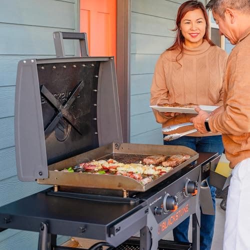 BLACKSTONE 2311 Iron Forged 28” Omnivore Griddle with X-Braced Hood, Powder Coated Steel, Black