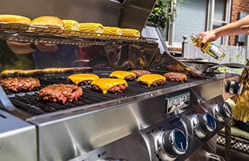 Monument Grills Larger 4-Burner Propane Gas Grills Stainless Steel Cabinet Style with Side & Side Sear Burners, Built-In Thermometer, and Knob Controls