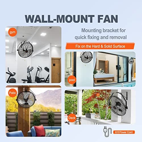 VEVOR 18 Inch Wall Mount Fan, 3-speed IP44 Waterproof, Max. 4150 CFM Wall Mounted Fan for Outdoor, Commercial, Residential, Greenhouse, Workshop, Patio, Black, ETL Listed