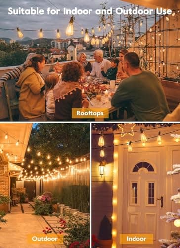 Brightown LED Outdoor String Lights 30FT for Patio with 16 Shatterproof ST38 Vintage Edison Bulbs, Waterproof Outside Hanging Lights for Backyard Deck Garden Party Xmas Decor, 2700K