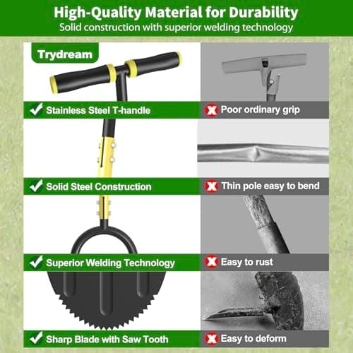 Lawn Edger Tool, Half Moon Tooth Edger with T-Grip Handle, 40-Inch Long Handled Sidewalk Grass Edger for Precise Lawn Edging and Land scaping