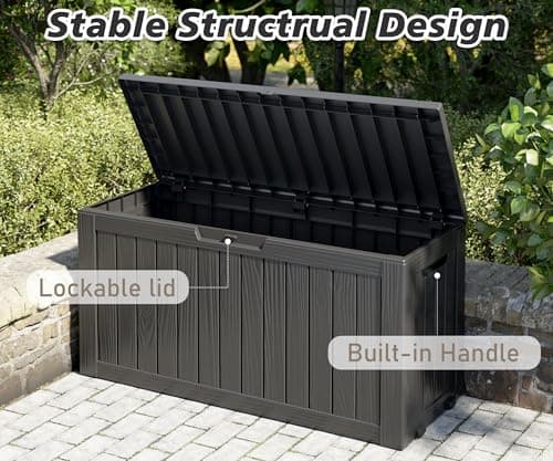 NUNU LAB 72 Gallon Outdoor Storage Box,Deck Box Resin Large Sturdy, Backyard Outside Storage Box Waterproof with Double Wall Panels,Package Delivery Box,Garden Box,Outdoor Hose Storage Bin,Tool Box
