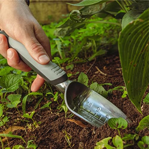 Woodland Tools Co. Heavy Duty Garden Transplanter – Rust-Resistant Aluminum Hand Trowel with Depth Gauge and Ergonomic Soft Grip Handle