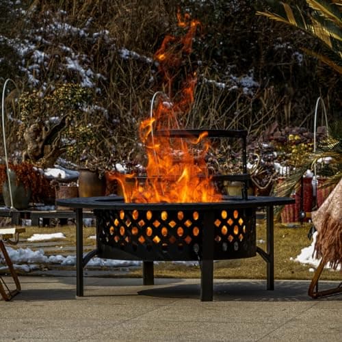 42 Inch Fire Pit with 2 Grills, Extra Large Wood Burning Fire Pits for Outside with Lid & Poker, Heavy Duty Firepit,BBQ& Outdoor Fire Pit & Round Metal Table 3 in 1 for Patio, Picnic, Party