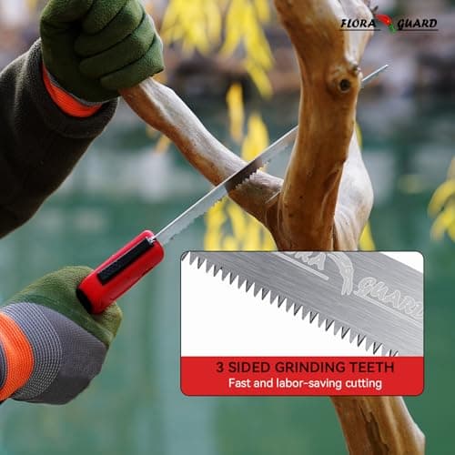 FLORA GUARD 10-Inch Folding Hand Saw, Heavy Duty Pruning Saw with Multi-Level Razer Teeth for Wood Cutting, Tree Trimming, Professional Camping Gardening Tools (Red-10")