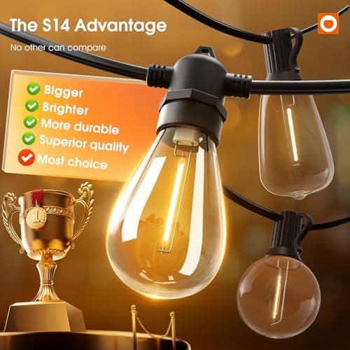 addlon 50FT LED Outdoor String Lights with Edison Shatterproof Bulbs, Weatherproof Strand, Commercial Grade Patio Lights, Decorative for Garden or Patio, Black