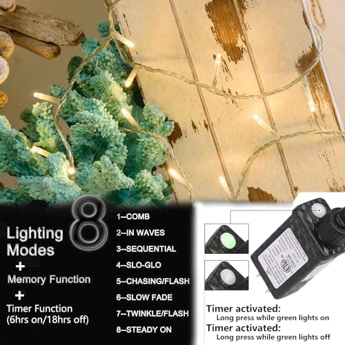 gresonic 99ft 300 LED String Lights Indoor Outdoor, Warm White Christmas Lights Clear Wire, 8 Modes Waterproof Twinkle Fairy String Lights Plug in for Tree Room Bedroom Wedding Decorations