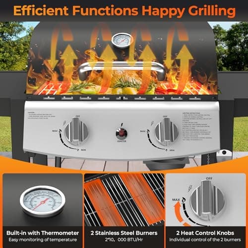 Propane Gas Grill 21000 BTU with 2-Burner,325 sq.in. Outdoor BBQ Grill for Barbecue Cooking with Top Cover Lid,Wheels,Side Storage Shelves,Barbeque Stove for Patio Garden Camping,Black