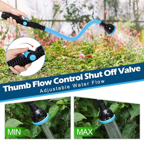 Tesony Watering Wand, 29" Bendable Garden Hose Wand with 10 Adjustable Spray Patterns, Water Sprayer Wand with Thumb Control Shut Off Valve, Quick Connector, Great for Hanging Baskets, Watering Plants