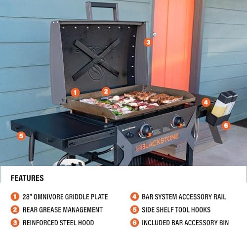 BLACKSTONE 2311 Iron Forged 28” Omnivore Griddle with X-Braced Hood, Powder Coated Steel, Black