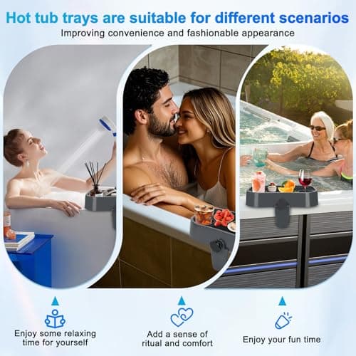 Hot Tub Tray, Adjustable Spa Table Tray with 2 Cup Holders, Spa with Wall Thickness of 2'' to 7.5'', Nonslip Heavy-Duty Shelf for Aboveground Bathtub, Spa Accessory