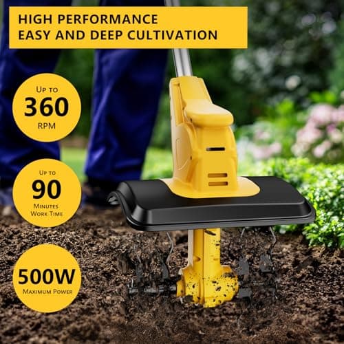 21V Cordless Tiller Cultivator, 360 Max RPM Cordless Electric Garden Tiller with 2 * 3.0 Ah Battery & Fast Charger, 9.06" Tilling Width, 6.3" Depth, Portable Rotary Tiller for Lawn Soil Cultivation