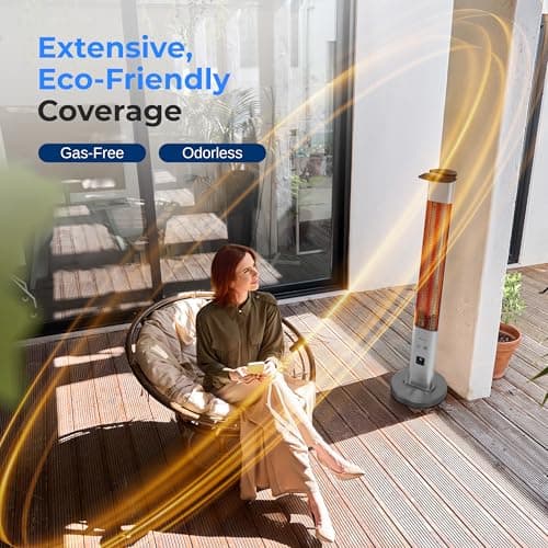SereneLife Infrared Patio Heater, 1500W Electric Heater with Remote, Quiet Operation, IP65 Approved, Three Heat Levels, Indoor/Outdoor for Patio, Restaurant, Backyard, Garage, Decks