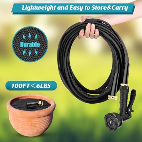 Garden Hose Non-Expanding 100ft, Flexible Garden Hose with 10 Function Hose Nozzle, Lightweight, Kink Free and Water Hose for Outdoor,Yard, Lawn, Car Wash, Marine,and Camper Use