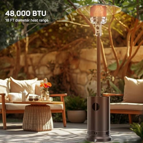 Propane Heater, 48,000 BTU Outdoor Heaters for Patio with Auto-off Safety Protection System, Double-Layer Stainless Steel with Wheels for Backyard, Deck, Garden, Porch