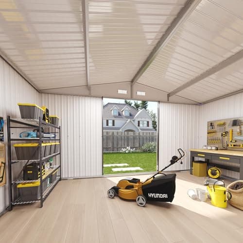 Aoxun 12x10 FT Shed Metal Outdoor Waterproof Storage Shed Steel Utility Garden Tool Shed with Door & Lock Outdoor Storage for Garden Patio Lawn Poolside, Brown