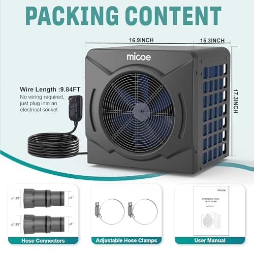 17000 BTU Energy Efficient Electric Pool Heat Pump - for Above Ground Pools Up to 15ft (8/11/15ft) & 5,000 Gallons, Ultra Quiet 50dB, 110V/120V with Easy Install Kit (17000 BTU)