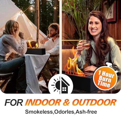 Tabletop Fire Pit Outdoor Portable Table Top Firepit Indoor Tabletop Fireplace for Patio Balcony Living Room Table Decor Family Holiday Party Gathering Friday Night Dinner (Large Rectangular-Black)