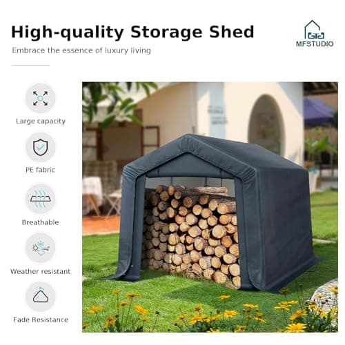 MFSTUDIO Outdoor Storage Sheds 8x12 ft, Portable Carport Shelter Garages Heavy Duty Canopy with Rolled up Zipper Doors,Outside Utility Shed Garage Tent for Motorcycle, Bicycles,Lawn mowers and Tools