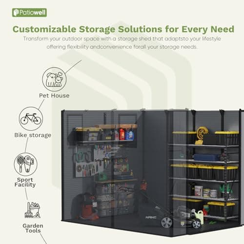 Patiowell 6 x 8 FT Plastic Outdoor Storage Shed with Floor, Resin Outside Tool Shed with Two Windows and Lockable Door for Garden, Backyard, Tool Storage Use, Easy to Install, Dark Grey