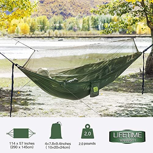 Miztli Camping Hammock with Net and Rain Fly, Portable Lightweight Outdoor Hammock Tree Travel Backpacking Hammock Tent with 20Ft(Total) Tree Straps, Perfect for Camping Hiking Yard Adventure Survival