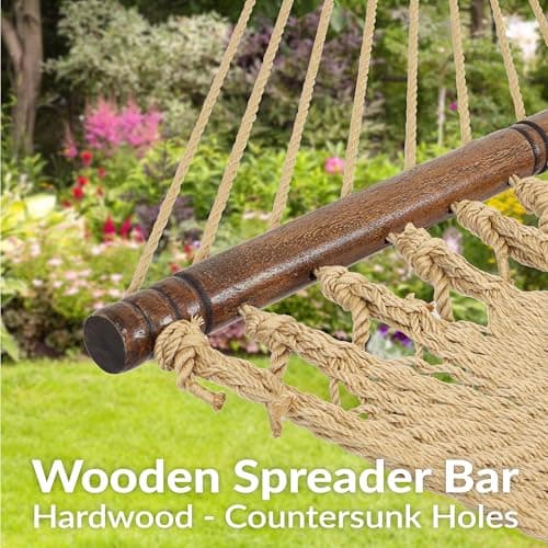 Sunnydaze Soft-Spun Polyester Rope Double Hammock for Outside - 600-Pound Weight Capacity Extra Large Hammock - Tan