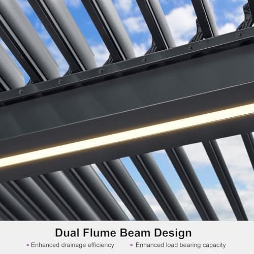 PURPLE LEAF LED Louvered Pergola 94AS 10'x 14' Full Aluminum Frame and Adjustable Roof Integrated Strip Lights for Outdoor Deck Garden Patio Gray Hardtop Gazebo Pergola