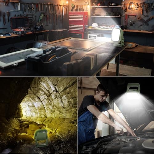 Portable Work Light, 4000LM, IP65 Waterproof Magnetic Work Lights with Stand, 12000mAh PowerBank LED Rechargeable Lights, 1/4” Threaded Port Flood Light for Job Site, Car Repairing