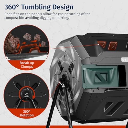 EAST OAK Compost Tumbler Outdoor, 43-Gal Dual Chamber Compost Bin with 2 Sliding Door and Aeration System, Tumbling Rotating Composter Bin for Kitchen, Garden, Yard