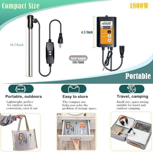 1800W Titanium Portable Fully Submersible Electric Pool And Hot Tub Immersion Water Heater - Gfci Plug, Thermostat For Bathtub, Inflatable, Swimming Above Ground Pools,Baptistry, Baptismal Pool