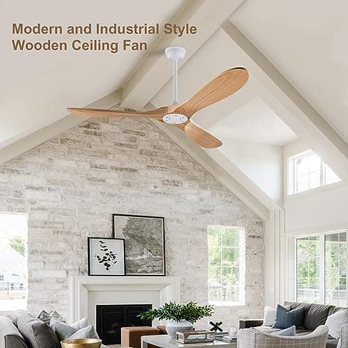 42'' Wood Ceiling Fan without Light, Modern 3 Blades Fans with Remote, Quiet Reversible DC Motor, Indoor Outdoor Energy Saving Ceiling Fan for Bedroom Living Room Patios