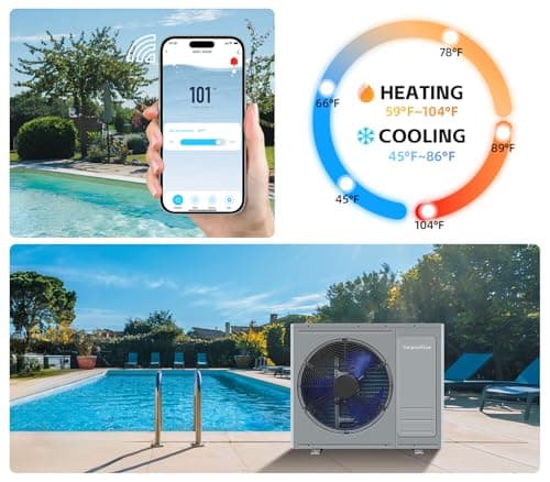35100 BTU Above Ground Pool Heater 10000 Gallon Swimming Pool Heater Pump Heating or Cooling Electric Pool Heater For Inground Pool WiFi Control Schedule 220V 60HZ