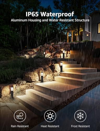 SUNVIE 12-Pack Low Voltage Landscape Pathway Lights 3W Outdoor Landscape Lighting 3000K 12-24V LED Bollard Path Lights Wired CRI 90+ Aluminum Pathway Lighting for Walkway Yard Garden, ETL Listed Cord