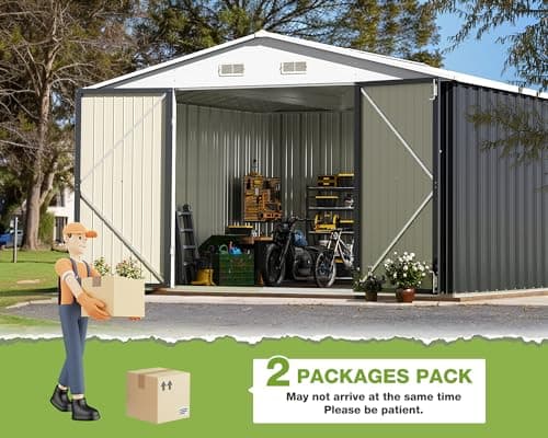 Greesum Outdoor Storage Shed 10 x 10 ft. Utility Tool Shed Metal Storage Garden Shed with Door & Lock for Patio Storage, Gray