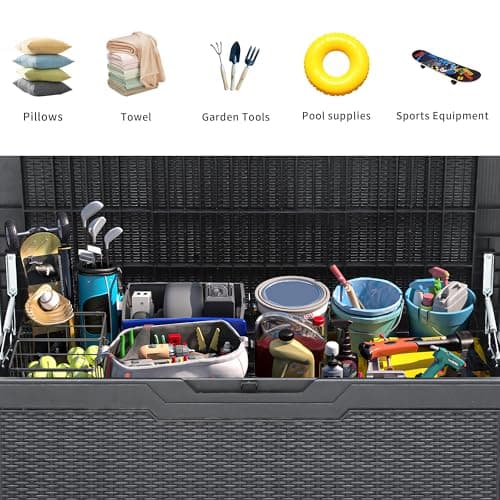 YITAHOME 100 Gallon Large Resin Deck Box Outdoor Storage Boxes for Patio Furniture, Outdoor Cushions, Garden Tools and Pool Supplies-Waterproof,Lockable (Dark grey)
