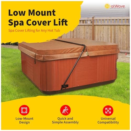 HEATWAVE Low Mount Spa Cover Lift – Compatible with Rectangular/Square Spas up to 8 ft Wide – Easy to Use Hot Tub Cover Lifter with Durable Power Coated Steel & Adjustable Spacers - Black